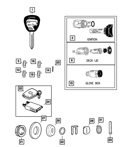 Lock Cylinders and Keys for 2003 Dodge Viper #0