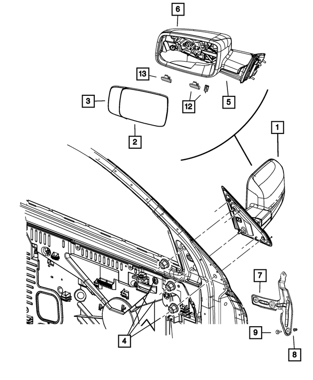 68412768AC - Doors, Door Mirrors and Related Parts: Outside Rearview Mirror, Right for Mopar Image image