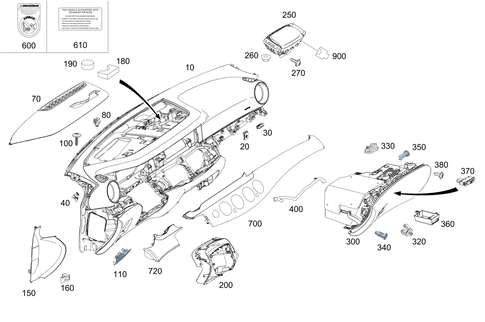 Instrument Panel and Gloves Compartment Box with Passenger Air Bag for 2022 Mercedes-Benz E53 AMG #0