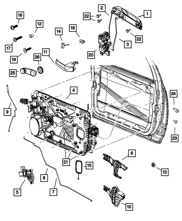 1UJ881UWAJ - Doors, Door Mirrors and Related Parts: Exterior Door Handle, Right for Mopar Image