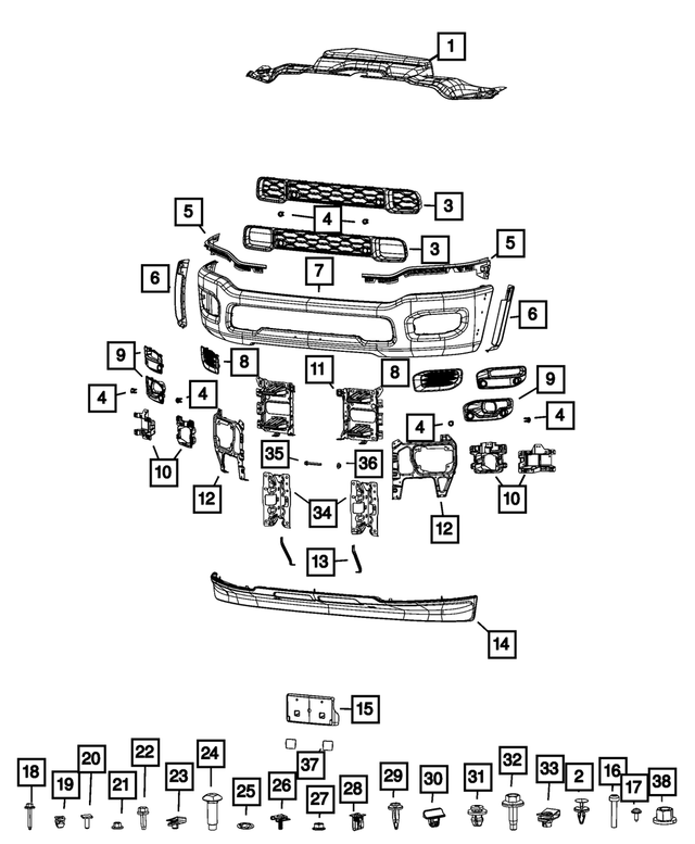 68384296AA - Frame, Bumper and Fascia: Lower Grille for Mopar Image image