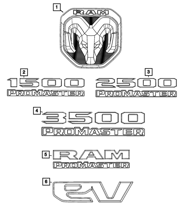 68716341AA - Exterior Ornamentation: 3500 Promaster Nameplate for Mopar Image