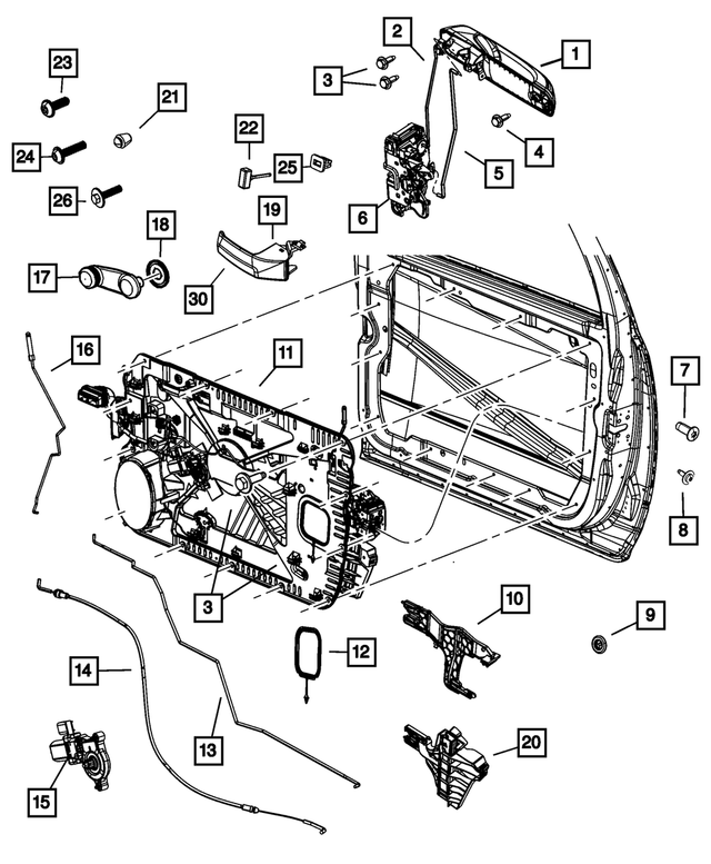 1UJ81KXJAJ - Doors, Door Mirrors and Related Parts: Exterior Door Handle, Left for Mopar Image image