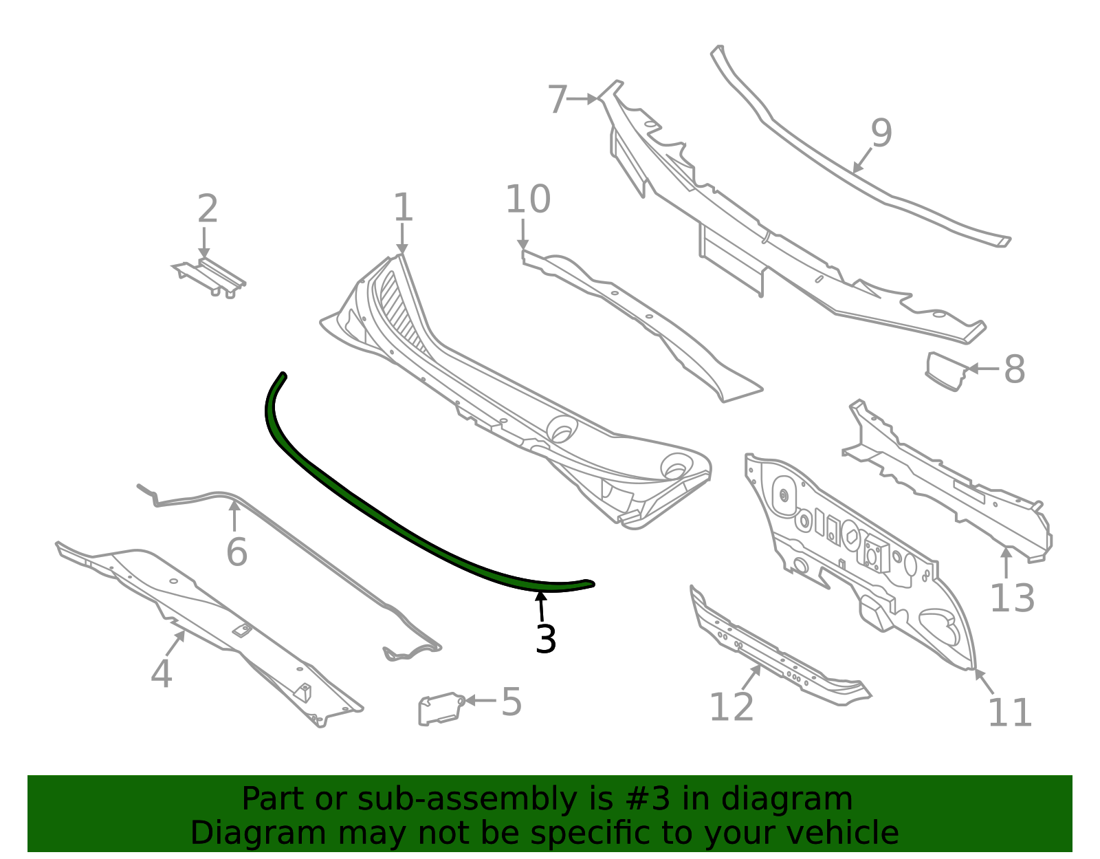 2020-2025 Nissan Versa Cowl Grille Seal 66830-5EF0A | Bill Kay Nissan Parts