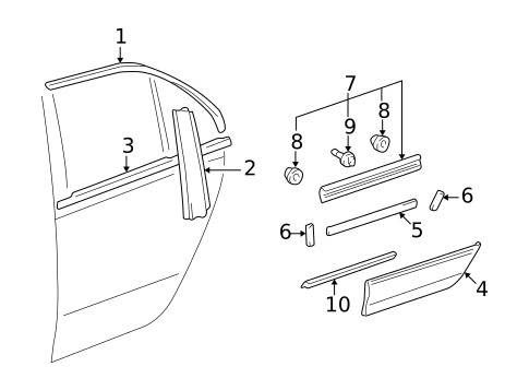 Exterior Trim - Rear Door for 2002 Lexus LS430 #0