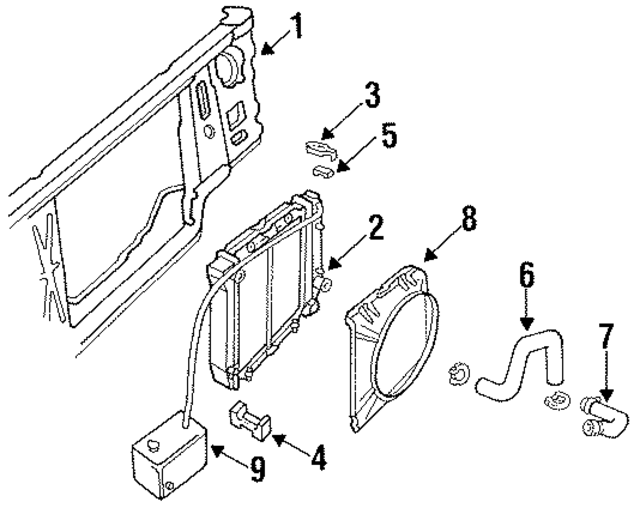 E5TZ16138A - Cooling System: Radiator Support for Ford: Bronco II, Ranger Image