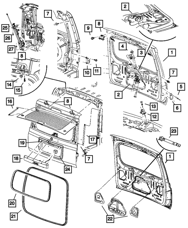 55396620AB - Body Sheet Metal Except Doors: Lift-Gate Gas Cylinder Support for Jeep: Commander Image