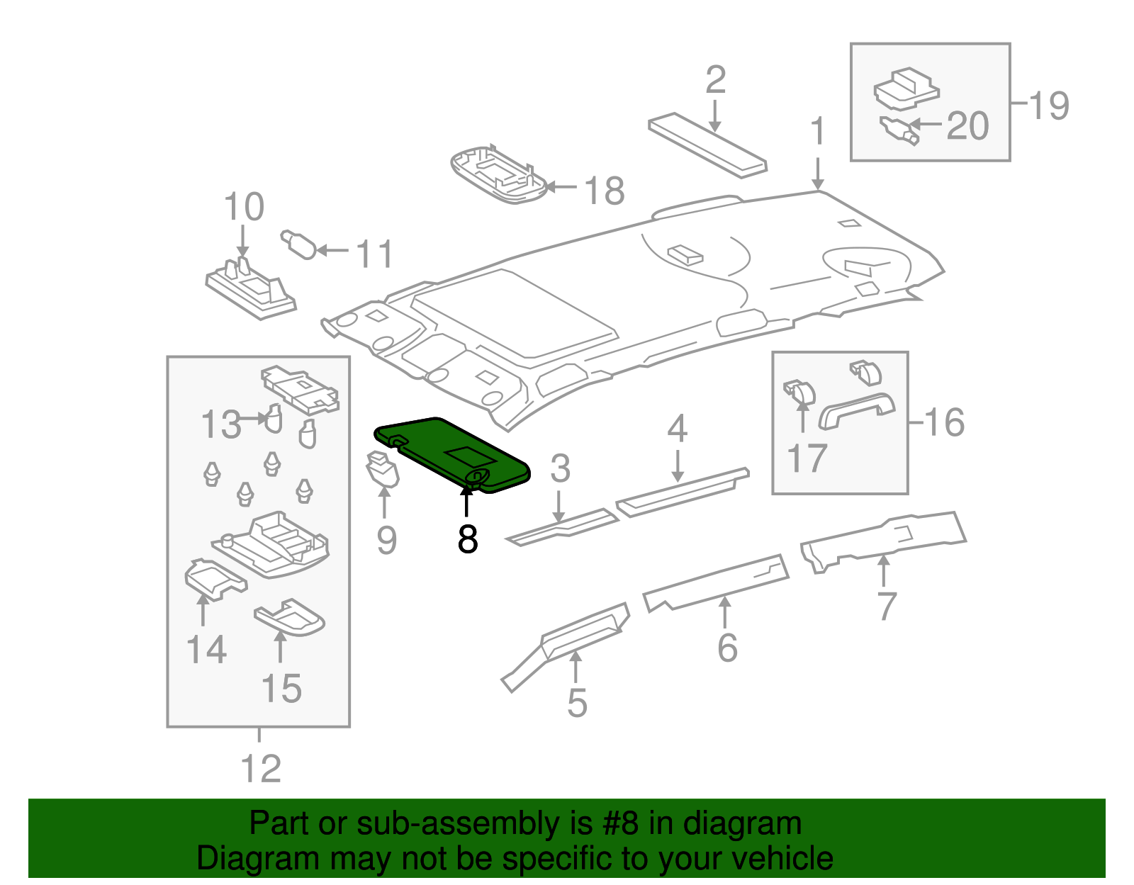 Genuine Toyota Sun Visor (Left) part# 74320-42502-B2 for