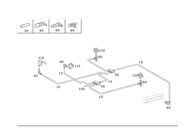 1581435 - Vacuum System/Hydraulic System: Piping for Mercedes-Benz: 180C, 190, 190D, 190E, 200, 200D, 220, 220D, 230, 240D, 250C, 260E, 280, 280C, 280CE, 280E, 280S, 280SE, 280SEL, 300CE, 300D, 300E, 300SD, 300SE, 300SEL, 300SL, 300TD, 300TE, 350SL, 380SE, 380SEC, 380SEL, 380SL, 380SLC, 400E, 400SE, 400SEL, 450SE, 450SEL, 450SL, 450SLC, 500E, 500SEC, 500SEL, 500SL, 560SEC, 560SEL, 560SL, 600, 600SEL, 600SL, C220, C230, C240, C280, C32 AMG, C320, C350, C43 AMG, C55 AMG, CL500, CL55 AMG, CLK320, CLK350, CLK430, CLK500, CLK55 AMG, CLK550, CLK63 AMG, E420, E430, S420, S430, S55 AMG, SL320, SL500, SL55 AMG, SL550, SL600, SL63 AMG, SL65 AMG, SLK230, SLK320 Image image