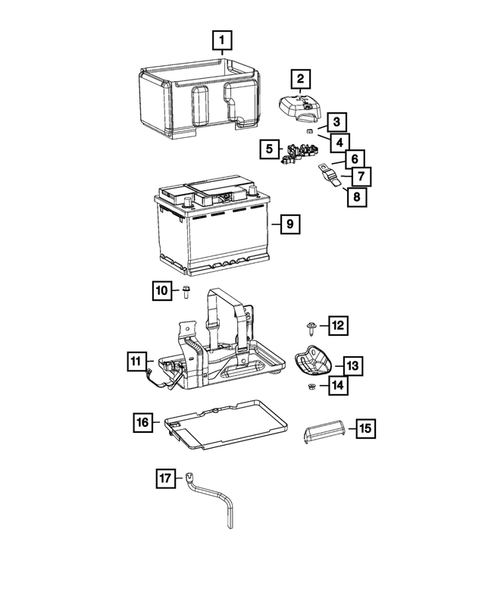 Battery, Battery Tray and Cables for 2015 Jeep Renegade #0