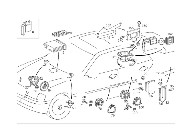 38206186 - Electrical System: Radio Set Assembly for Mercedes-Benz: 300E, 300TE, 400E, 400SEL, 500E, 500SEC, 500SEL, 500SL, 600SEL, 600SL, C220, C230, C280, C43 AMG, E420, E430 Image image