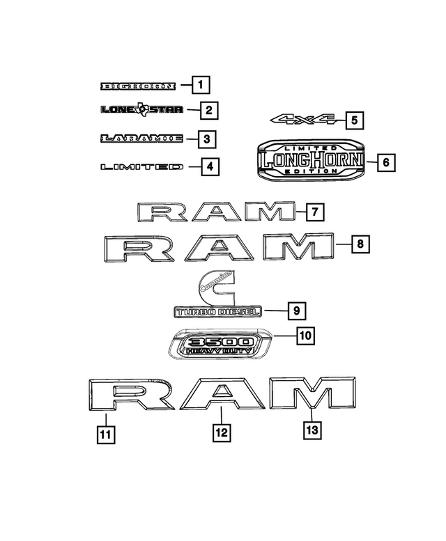68633247AA - Exterior Ornamentation: Tailgate Nameplate for Mopar Image