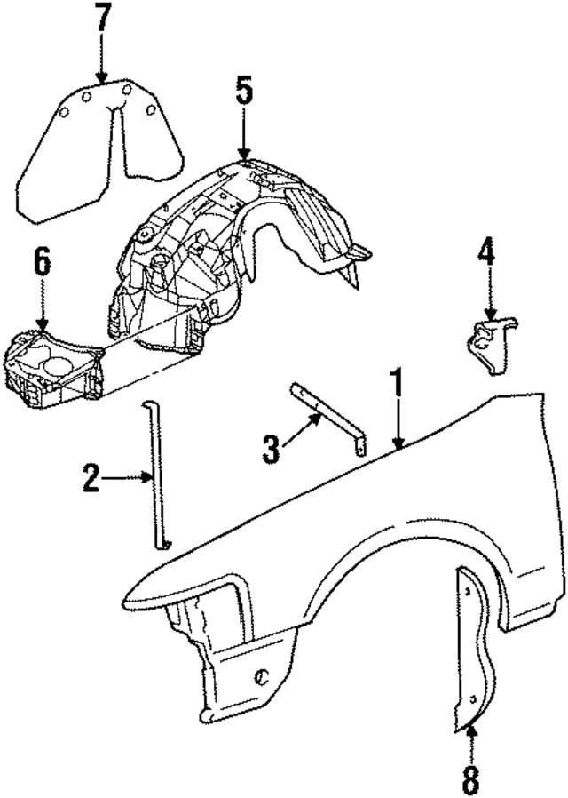 XW1Z16055AA - Body: Fender Apron for Ford Image