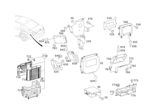 Control Modules and Relays in Load Compartment for 2012 Mercedes-Benz S350 #0