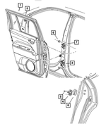 55075483 - Doors, Door Mirrors and Related Parts: Door Latch Striker Spacer for Chrysler: 300M, Concorde, PT Cruiser | Dodge: Dakota, Durango, Intrepid, Magnum, Ram 1500, Ram 2500, Ram 3500 | Jeep: Cherokee, Commander, Compass, Grand Cherokee, Liberty, Patriot, Wrangler Image
