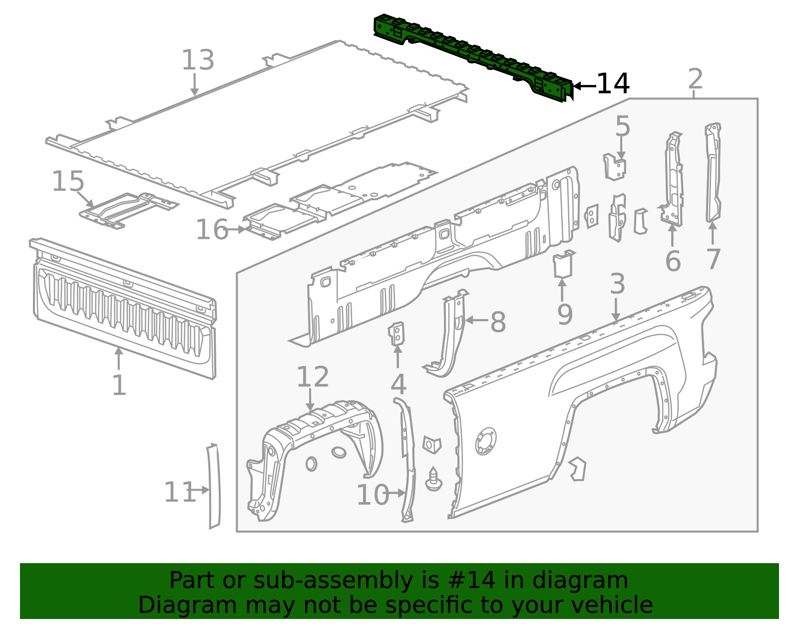 2014-2019 GM Rear Pickup Box Cross Sill with Reinforcements 23355803 GM ...