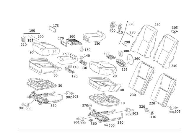 2219202950 - Rear Seat Bench: Padding, Rr Seat Cushion for Mercedes-Benz: 250, 300S, S350, S400, S500, S550, S600, S63 AMG Image image