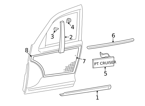 Exterior Trim - Front Door for 2003 Chrysler PT Cruiser #0