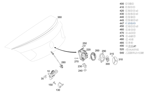 Trunk Lid Push-Button Lock, Trunk Lid Detachable Parts for 2020 Mercedes-Benz C43 AMG #0