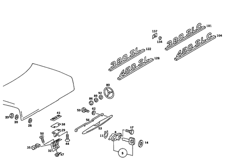 Rear Lid Latch-Type Lock, Rear Lid Attachment Parts for 1985 Mercedes-Benz 380SL #1