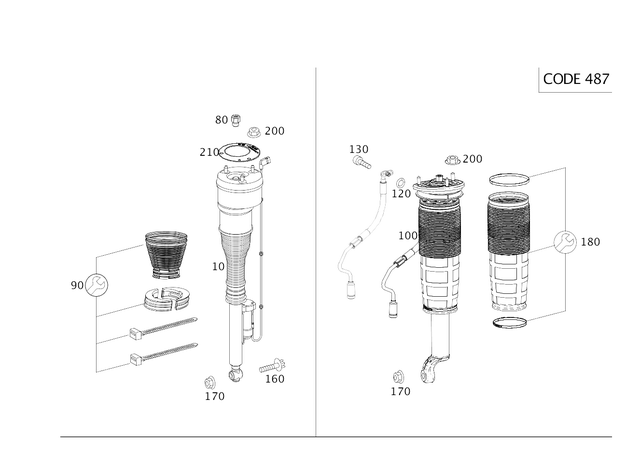 2223202400 - Springs, Suspension and Hydraulics: Air Spring Strut for Mercedes-Benz: Maybach S600, Maybach S650, S550, S560, S600 Image image