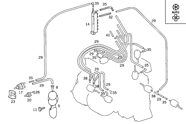 1581435 - Vacuum System: Piping for Mercedes-Benz: 180C, 190, 190D, 190E, 200, 200D, 220, 220D, 230, 240D, 250C, 260E, 280, 280C, 280CE, 280E, 280S, 280SE, 280SEL, 300CE, 300D, 300E, 300SD, 300SE, 300SEL, 300SL, 300TD, 300TE, 350SL, 380SE, 380SEC, 380SEL, 380SL, 380SLC, 400E, 400SE, 400SEL, 450SE, 450SEL, 450SL, 450SLC, 500E, 500SEC, 500SEL, 500SL, 560SEC, 560SEL, 560SL, 600, 600SEL, 600SL, C220, C230, C240, C280, C32 AMG, C320, C350, C43 AMG, C55 AMG, CL500, CL55 AMG, CLK320, CLK350, CLK430, CLK500, CLK55 AMG, CLK550, CLK63 AMG, E420, E430, S420, S430, S55 AMG, SL320, SL500, SL55 AMG, SL550, SL600, SL63 AMG, SL65 AMG, SLK230, SLK320 Image