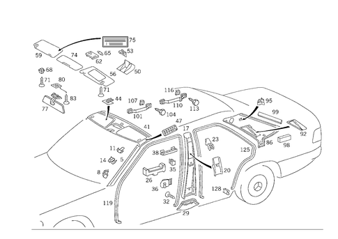 Roof Attachment Parts, Door Edge Guard Sections, Panelling for 1993 Mercedes-Benz 400E #1