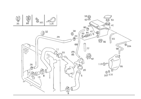 Expansion Tank, Mounting and Hoses for 1986 Mercedes-Benz 300E #1