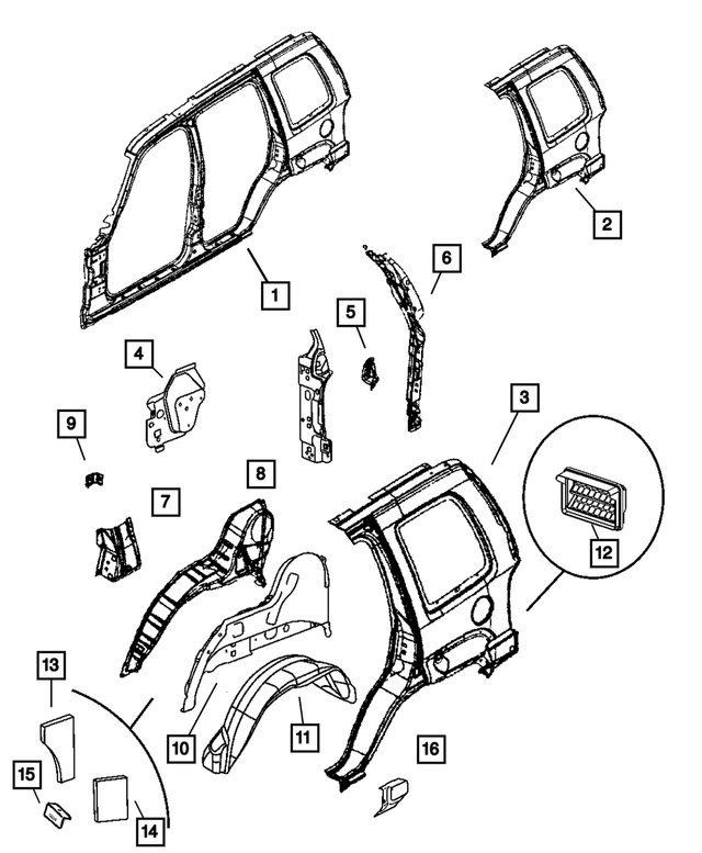5170009AA - Body Sheet Metal Except Doors: Quarter Panel, Left for Mopar Image