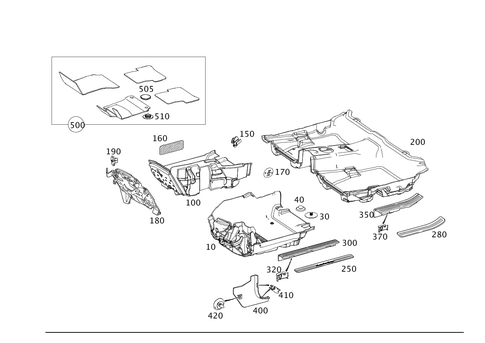 Front Wall Pillar Trim, Lining on Floor and Footrest for 2010 Mercedes-Benz GLK350 #0