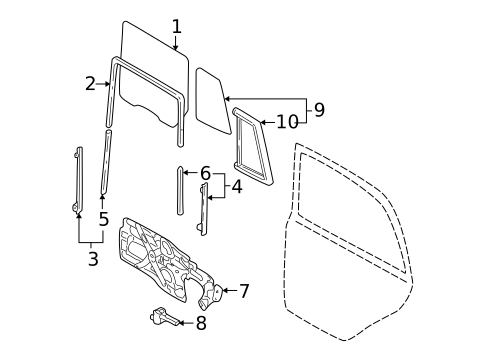 Glass - Rear Door for 2004 Hyundai Santa Fe #0