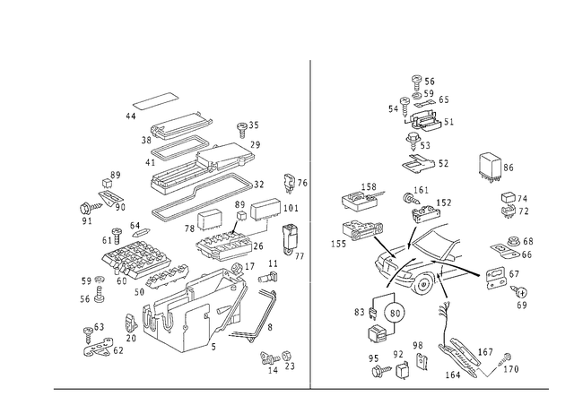 1245401750 - Electrical Equipment and Instruments: Fuse Box for Mercedes-Benz: 200, 200D, 260E, 280E, 300CE, 300D, 300E, 300SL, 300TD, 300TE, 400E, 500E, 500SL, 600SL Image image