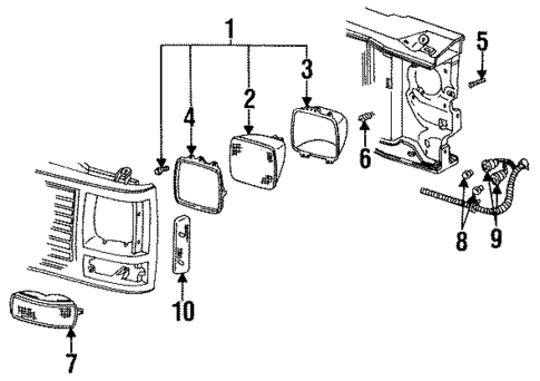 Headlamp Components for 1998 GMC Suburban K2500 #1