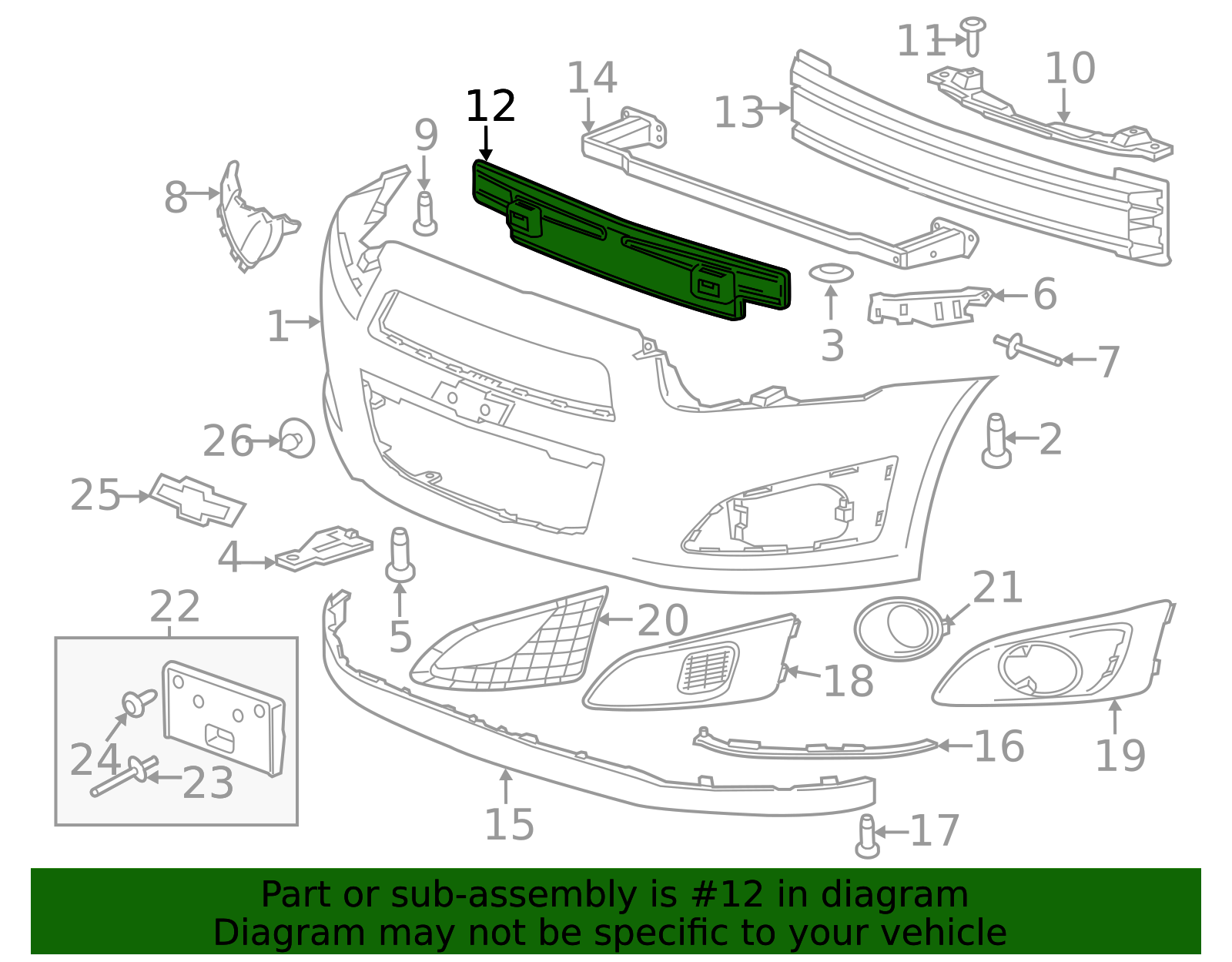 2012-2016 Chevrolet Sonic Front Bumper Fascia Energy Absorber 95055038 ...