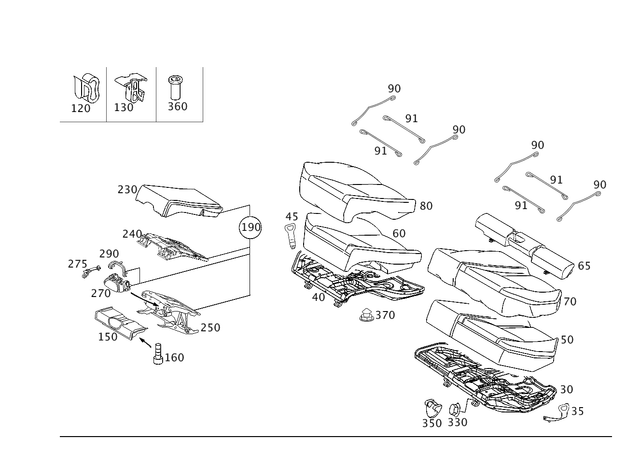 2039200722 - Rear Seat Bench: Cushion Frame for Mercedes-Benz: C230, C240, C280, C32 AMG, C320, C350, C55 AMG Image image