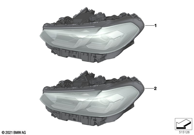 63115A0E616 - Lighting: Headlight, Laser Light, Right for BMW: X3 30eX, X3 30i, X3 30iX, X3 M, X3 M40iX, X4 30iX, X4 M, X4 M40iX Image