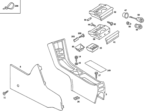 Housing with Tray, Ashtray, and Top Covering for 1984 Mercedes-Benz 380SE #0