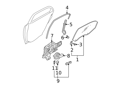 Glass - Rear Door for 2005 Kia Spectra5 #0