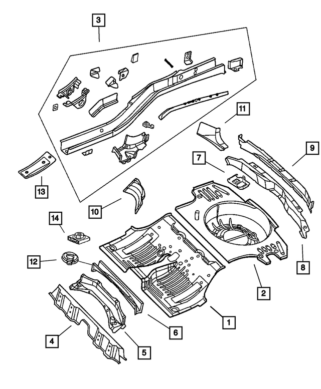 55137229AF - Body Sheet Metal Except Doors: Floor Pan, Center for Mopar Image