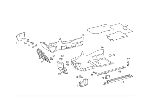 Front Panel Pillar Panelling, Lining on Floor and in Rear Compartment for 1990 Mercedes-Benz 300 SL #0