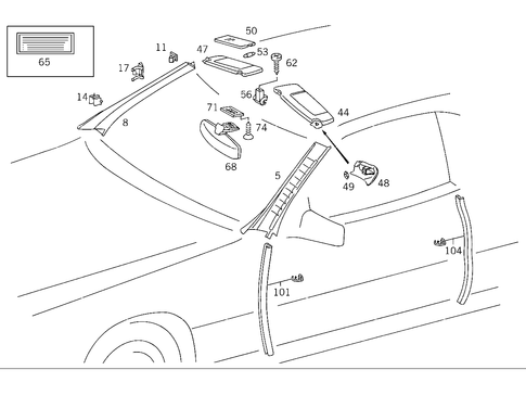 Roof Attachment Parts, Door Edge Guard Sections, Panelling for 1993 Mercedes-Benz 600SL #0