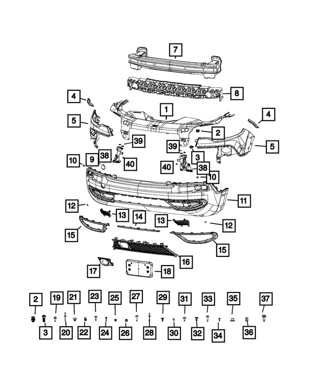 7AM92TZZAA - Frame, Bumper and Fascia: Front Upper Fascia, Right for Mopar Image