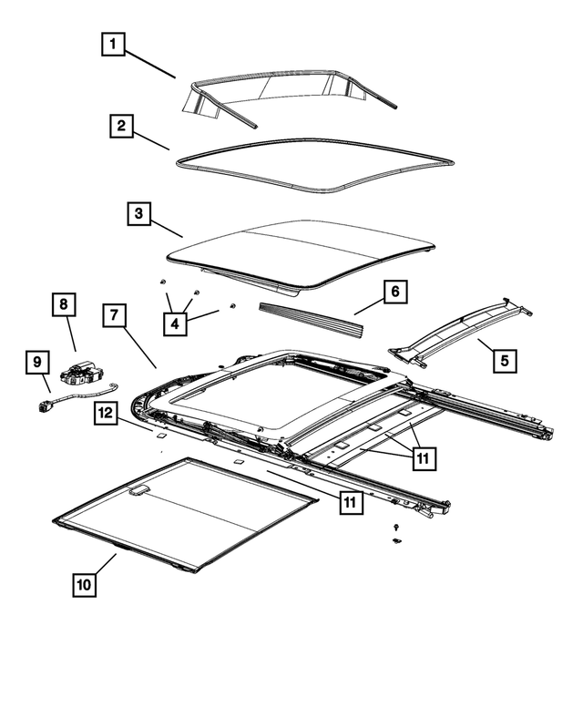 68346651AA - Body Sheet Metal Except Doors: Sunroof Wind Deflector for Dodge: Charger, Durango | Jeep: Grand Cherokee, Grand Cherokee L, Grand Cherokee WK Image