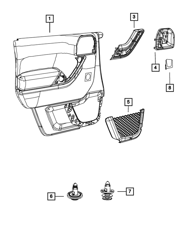 1TM001X9AC - Interior Trim: Front Door Trim Panel, Right for Mopar Image