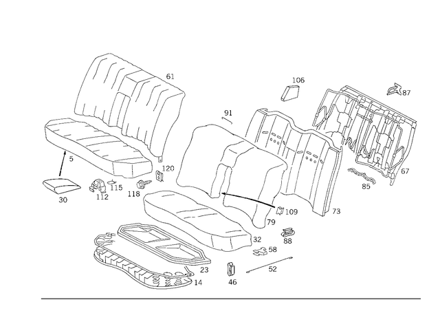 1249209121 - Rear Seat Bench: Seat Cushion for Mercedes-Benz: 500E Image image