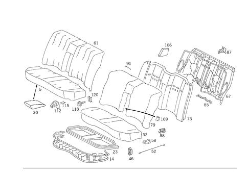Rear Seat Cushion, Rear Backrest for 1988 Mercedes-Benz 260E #1