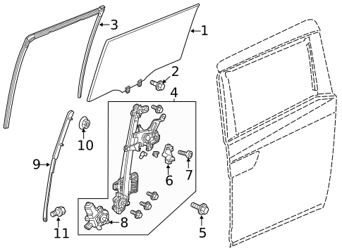 Glass - Side Door for 2011 Honda Odyssey #0