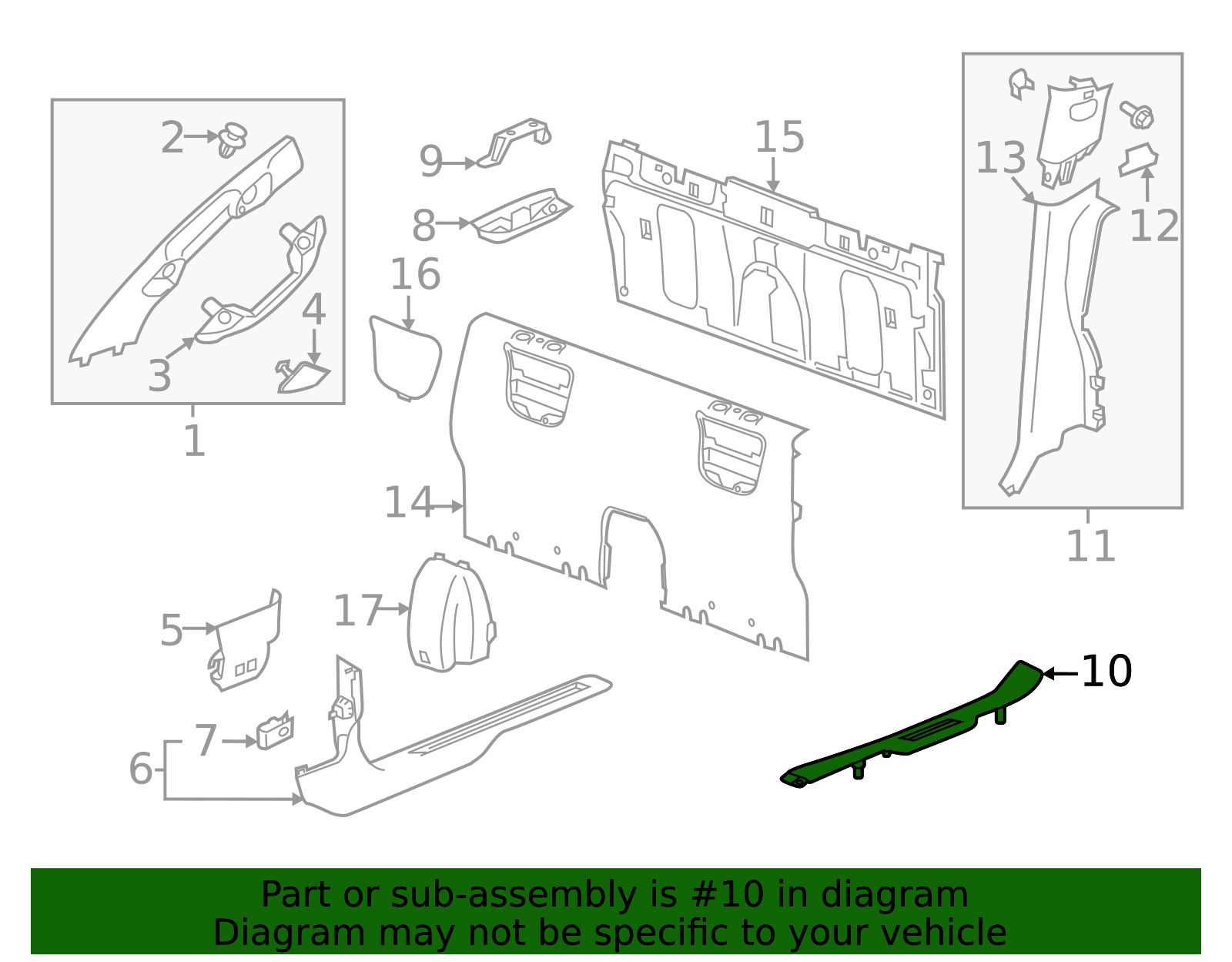 2015-2022 GM Jet Black Rear Driver Side Door Sill Garnish Molding ...