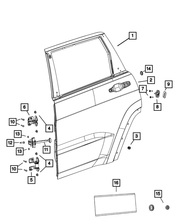 68377096AK - Doors, Door Mirrors and Related Parts: Rear Door, Right for Mopar Image