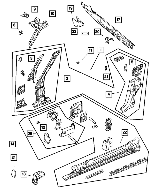 « 5099035AA – Body Sheet Metal Except Doors : Plancher Traverse, Côté Gauche pour Mopar Image »
